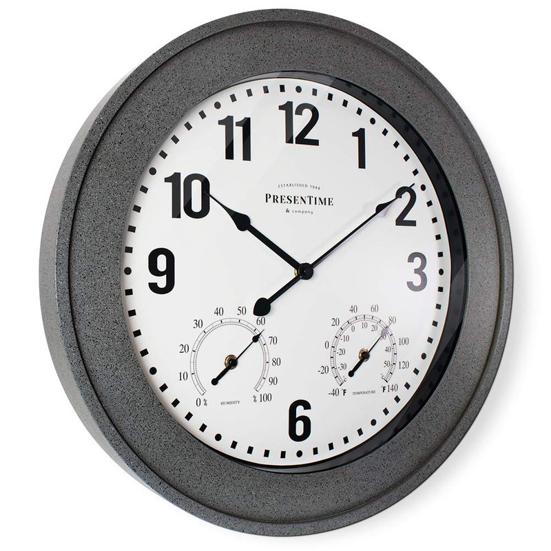 Presentime & Co. 20" Bradford Indoor/Outdoor Farmhouse Clock with Weather Station, Gray Stone Finish - Image 4